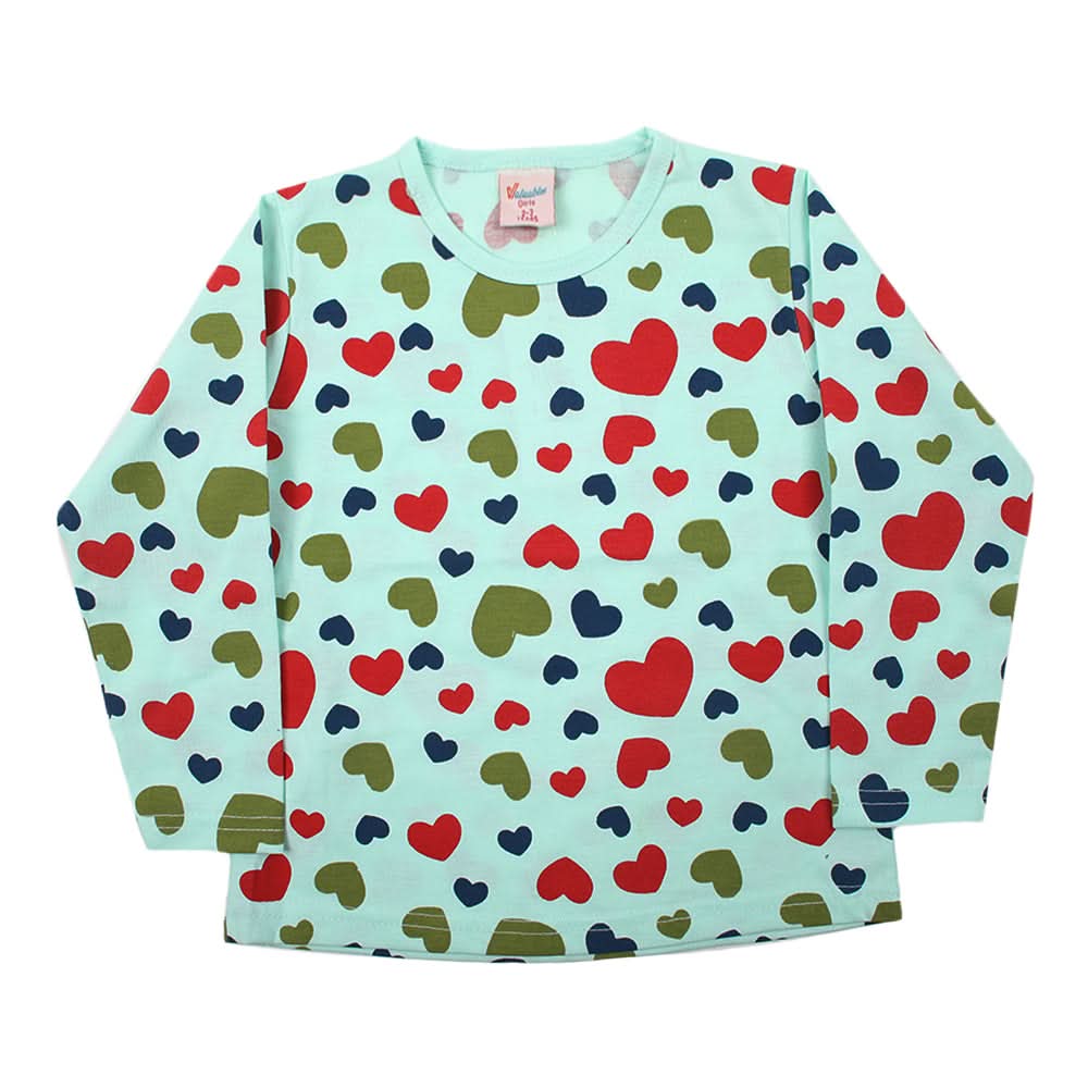 Girls Full Sleeves T-Shirt - Cyan, Girls T-Shirts, Chase Value, Chase Value