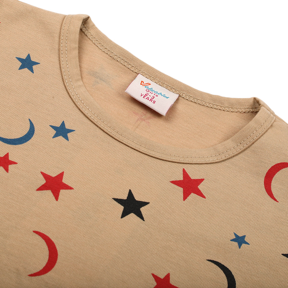 Girls Full Sleeves T-Shirt - Light Brown, Girls T-Shirts, Chase Value, Chase Value