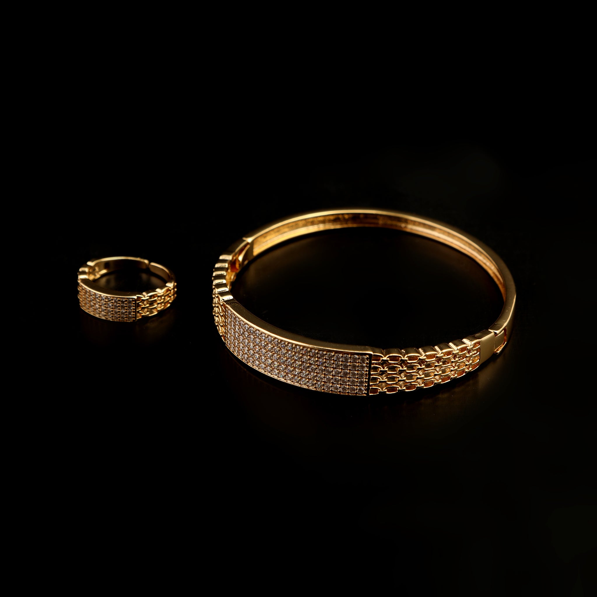 Women's Fancy Kara With Ring - Golden, Women Bangles & Bracelets, Chase Value, Chase Value