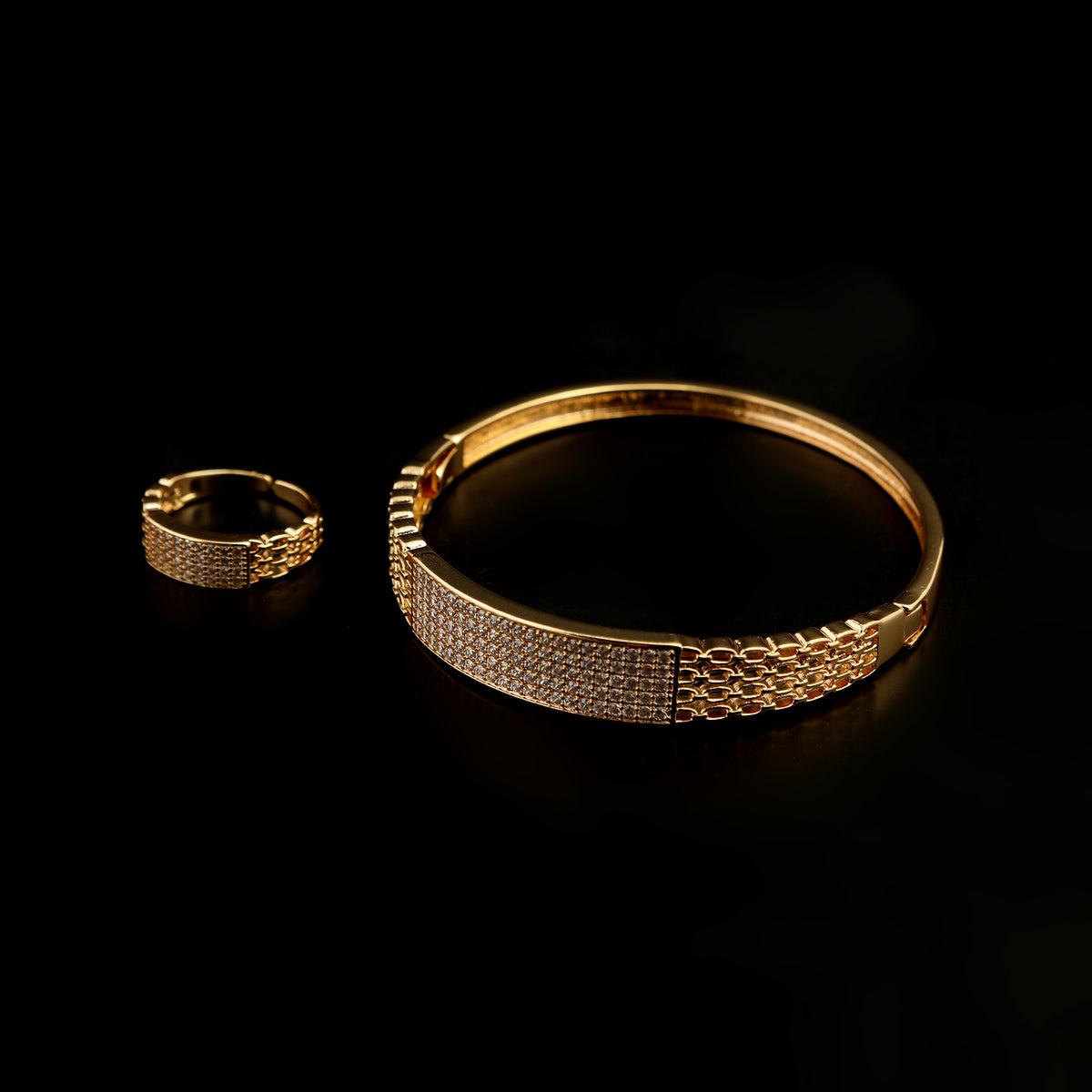 Women's Fancy Kara With Ring - Golden, Women Bangles & Bracelets, Chase Value, Chase Value