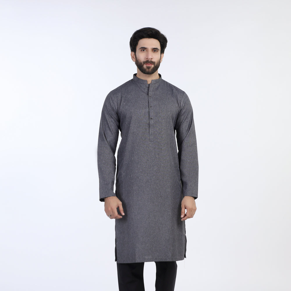 Men's Slim Fit Plain Kurta - Grey, Men's Kurtas, Chase Value, Chase Value