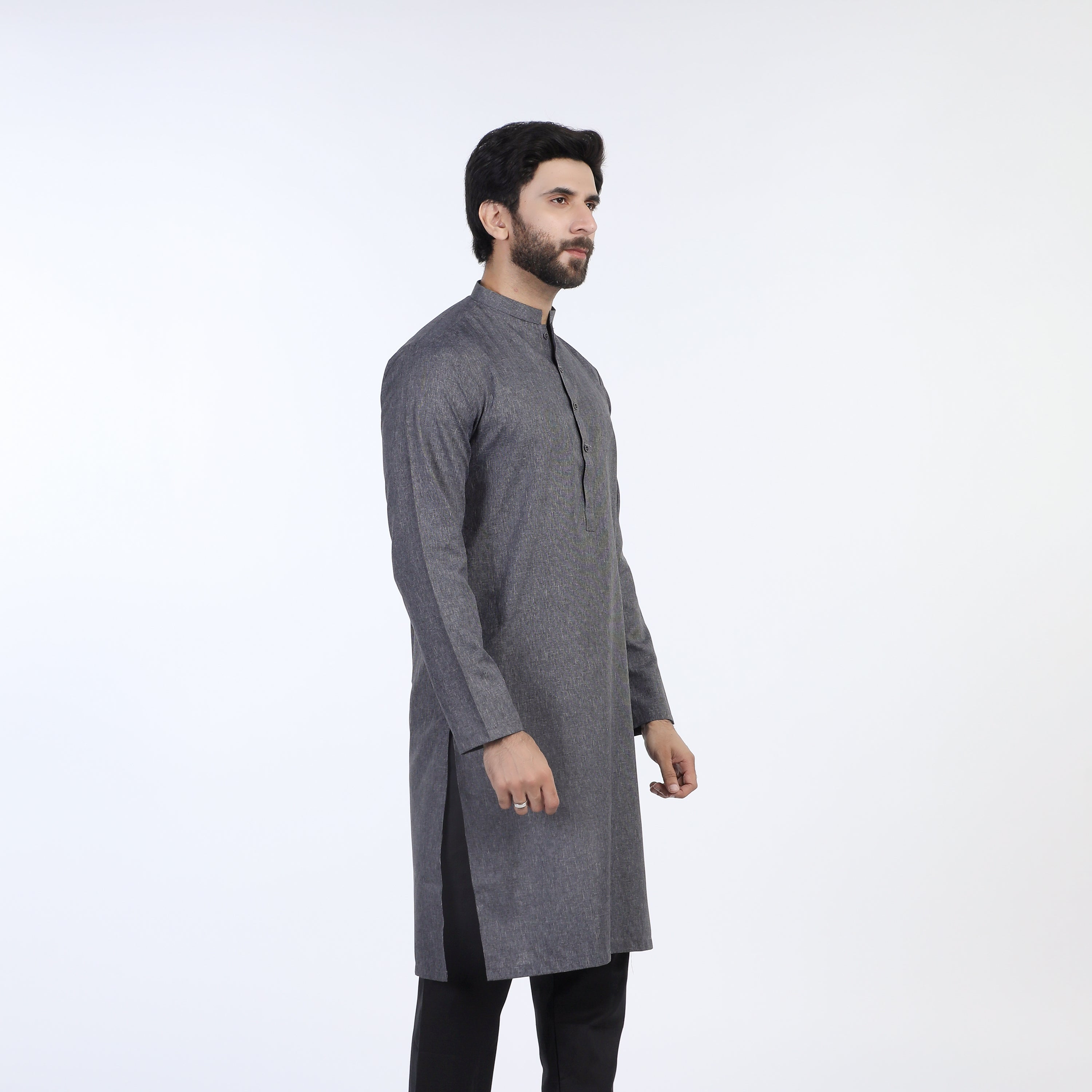 Men's Slim Fit Plain Kurta - Grey, Men's Kurtas, Chase Value, Chase Value