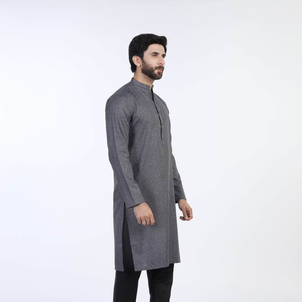 Men's Slim Fit Plain Kurta - Grey, Men's Kurtas, Chase Value, Chase Value