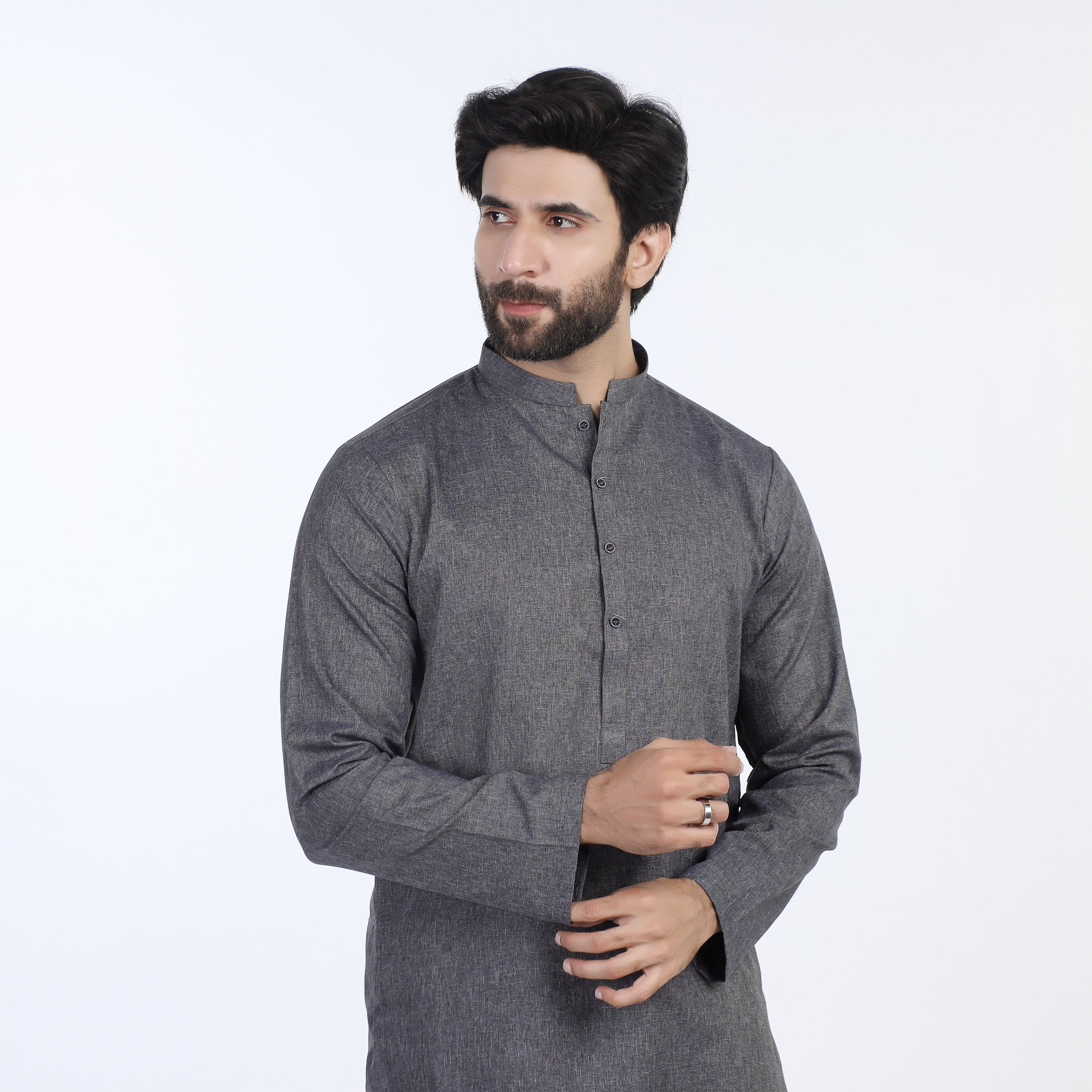 Men's Slim Fit Plain Kurta - Grey, Men's Kurtas, Chase Value, Chase Value