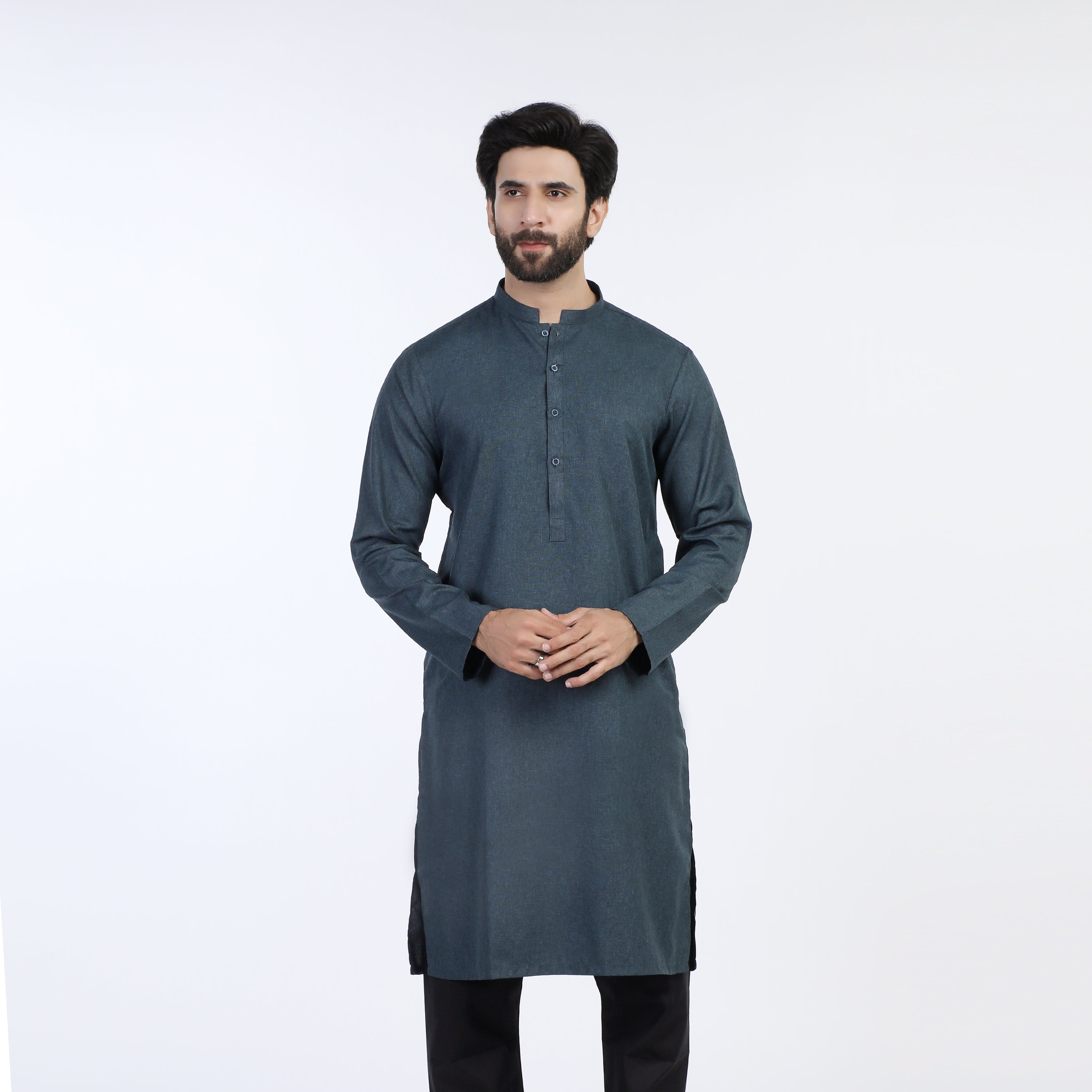 Men's Slim Fit Plain Kurta - Teal, Men's Kurtas, Chase Value, Chase Value