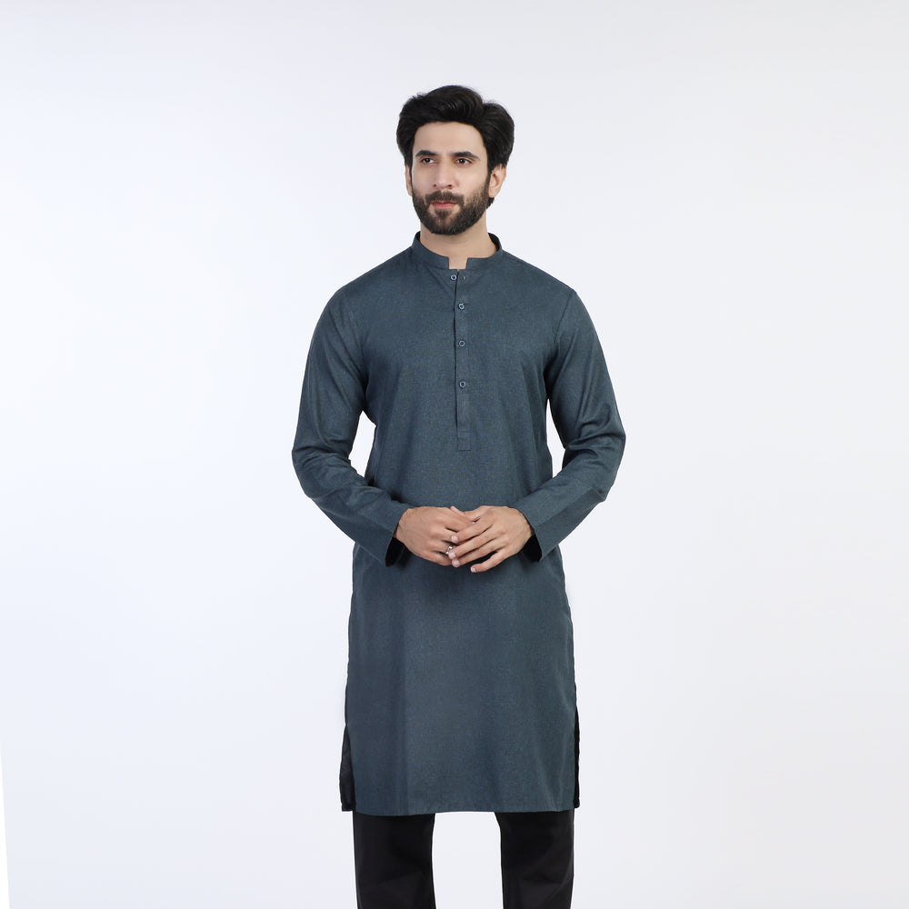Men's Slim Fit Plain Kurta - Teal, Men's Kurtas, Chase Value, Chase Value