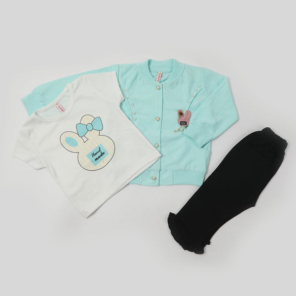 Girls Full Sleeves Tight Suit - Cyan