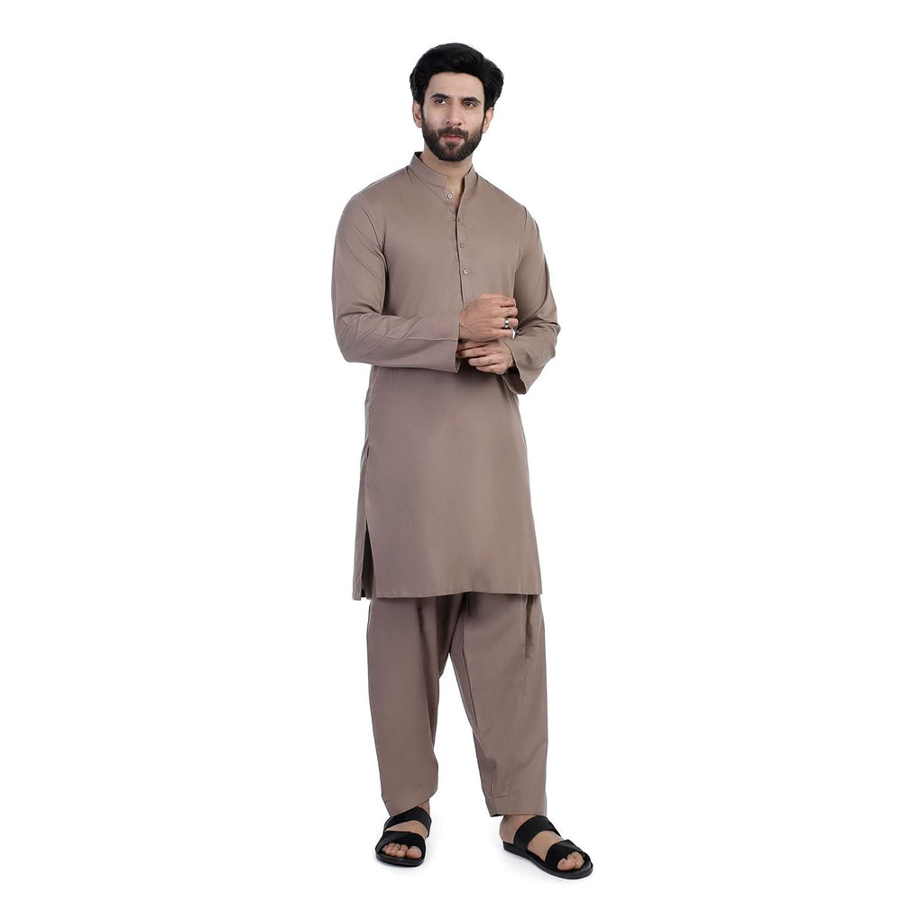 Men's Slim Fit Kurta Shalwar Suit - Coffee, Men's Shalwar Kameez, Chase Value, Chase Value