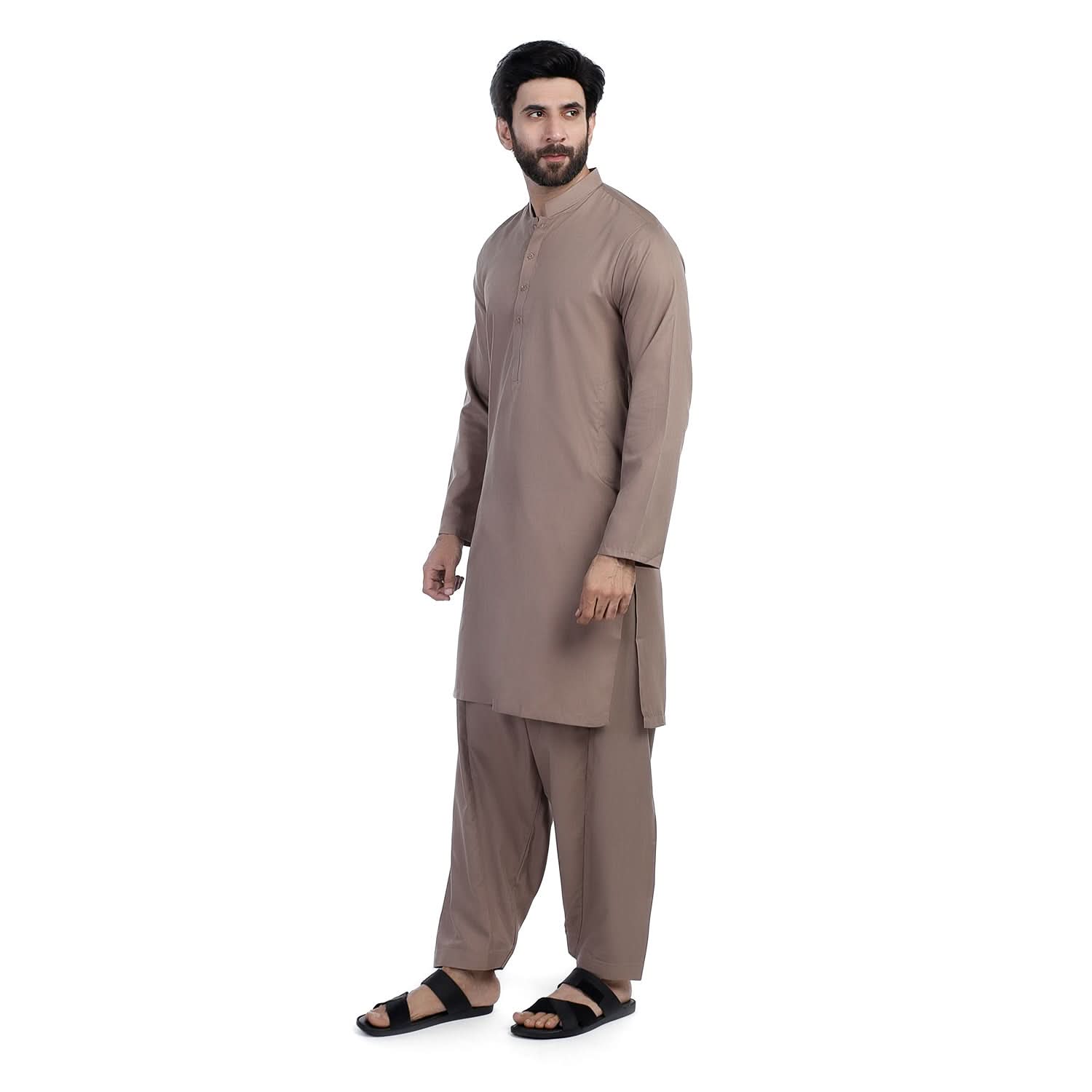 Men's Slim Fit Kurta Shalwar Suit - Coffee, Men's Shalwar Kameez, Chase Value, Chase Value