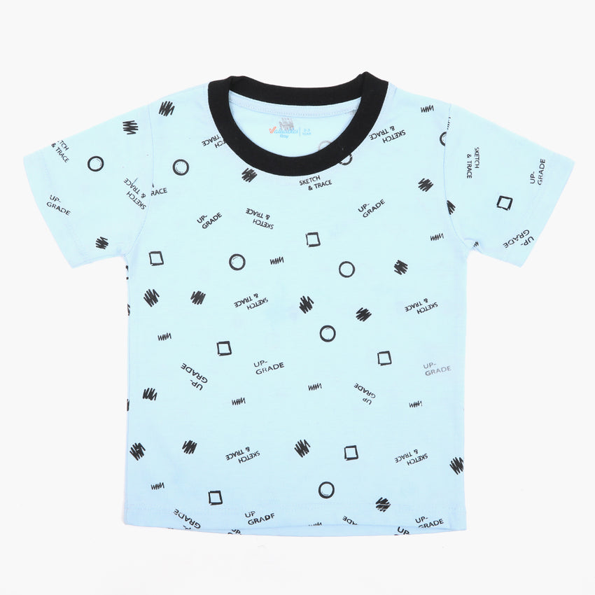 Boys Printed Half Sleeves T-Shirt - Light Blue