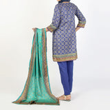 Women's Printed Stitched 3 PCS Suit - Blue, Women Shalwar Suits, Chase Value, Chase Value