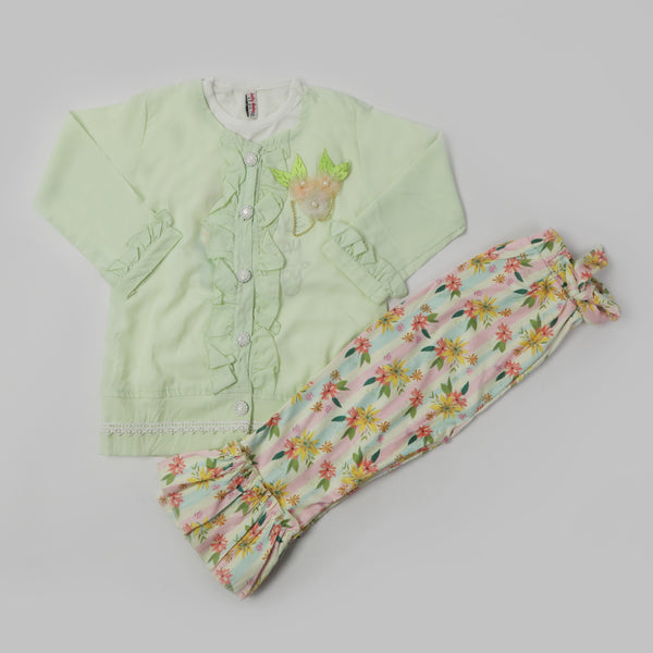 Girls Full Sleeves Tight Suit - Green