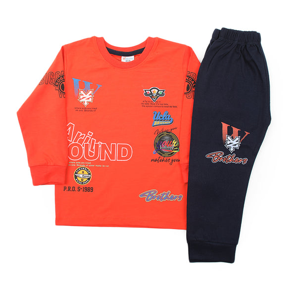 Boys Full Sleeves Trouser Suit - Orange