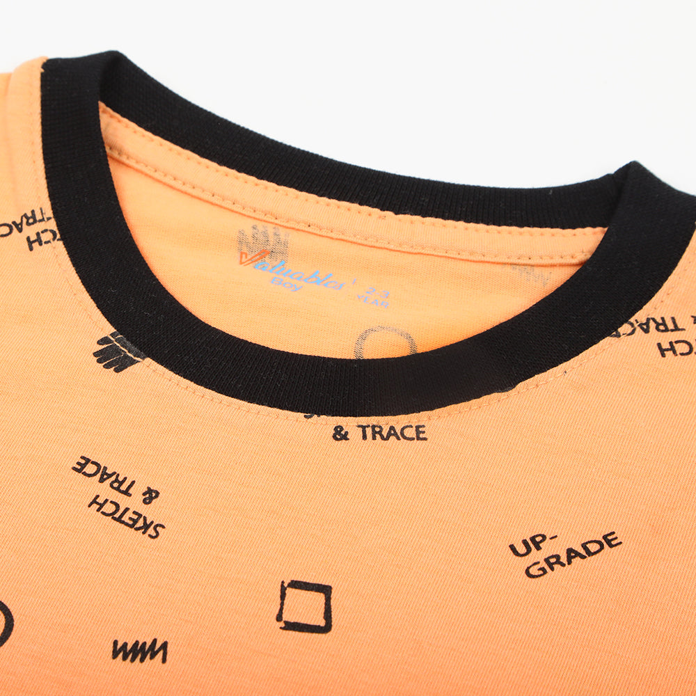 Boys Printed Half Sleeves T-Shirt - Peach, Boys T-Shirts, Chase Value, Chase Value
