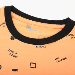 Boys Printed Half Sleeves T-Shirt - Peach