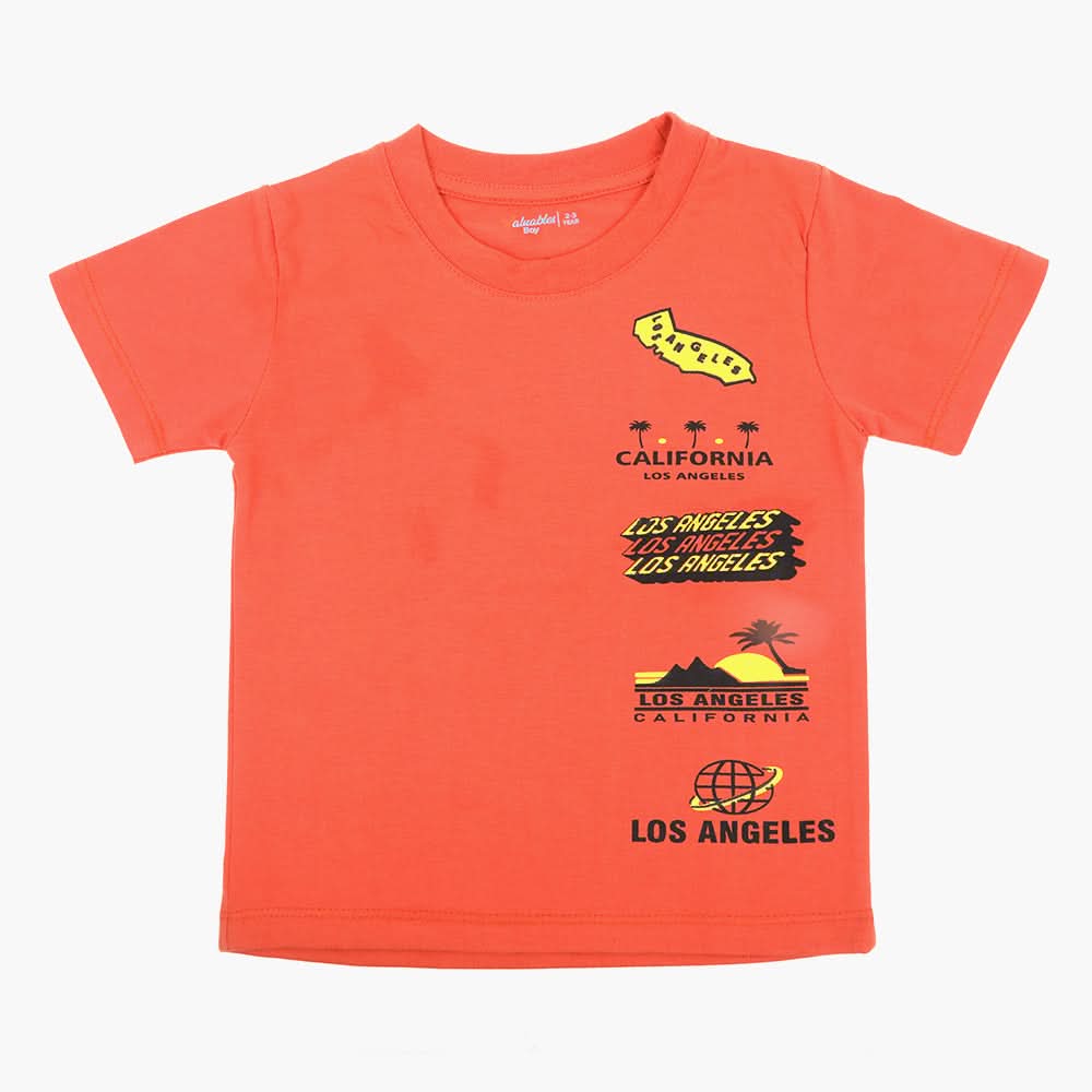 Boys Printed Half Sleeves T-Shirt - Rust, Boys T-Shirts, Chase Value, Chase Value