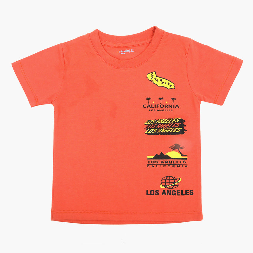 Boys Printed Half Sleeves T-Shirt - Rust