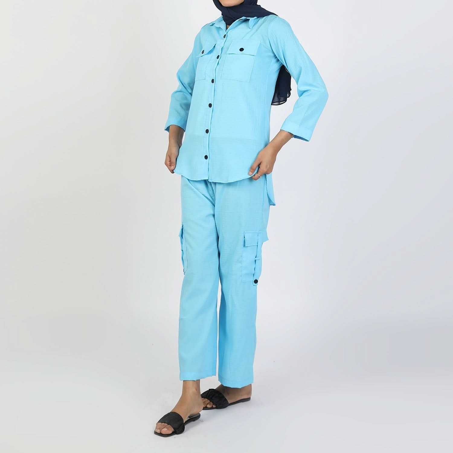Women’s Blue Western Co-Ord Set – Full Sleeves Cambric Suit, Women Co-Ord Set, Chase Value, Chase Value