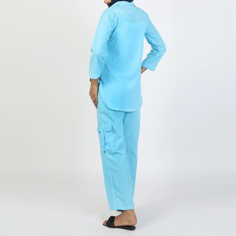 Women’s Blue Western Co-Ord Set – Full Sleeves Cambric Suit, Women Co-Ord Set, Chase Value, Chase Value