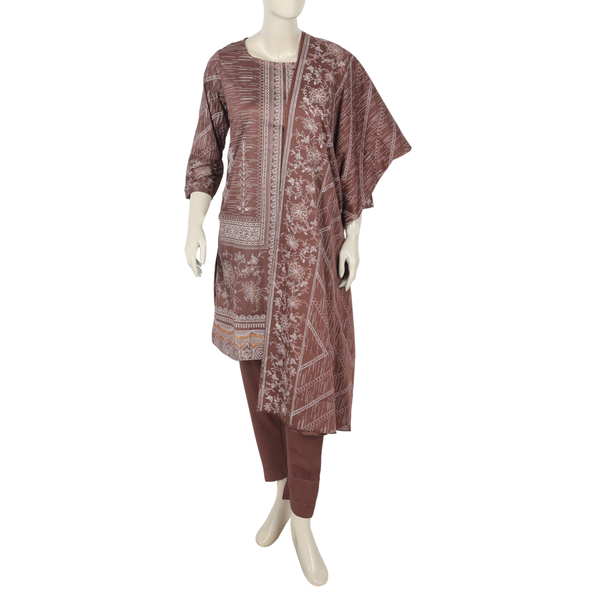 Women's Printed 3pcs Suit - Light Brown, Women Shalwar Suits, Chase Value, Chase Value
