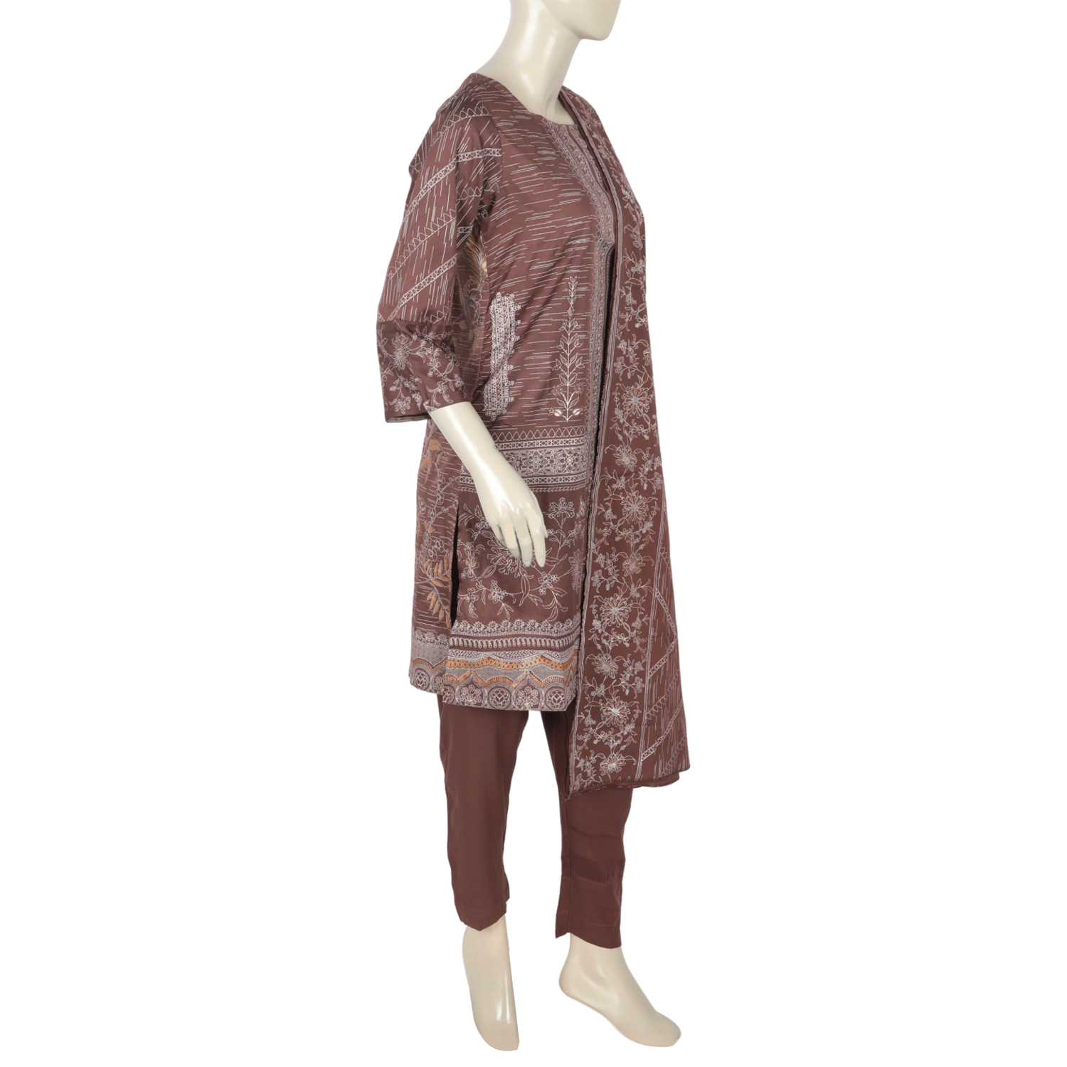 Women's Printed 3pcs Suit - Light Brown, Women Shalwar Suits, Chase Value, Chase Value