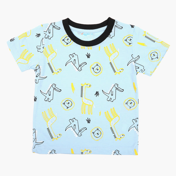 Boys Printed Half Sleeves T-Shirt - Light Blue