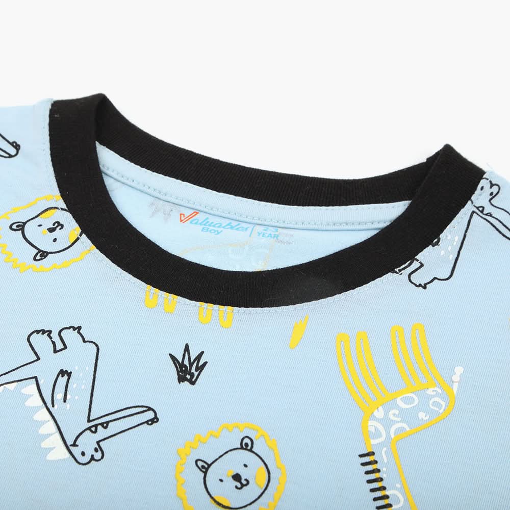 Boys Printed Half Sleeves T-Shirt - Light Blue, Boys T-Shirts, Chase Value, Chase Value