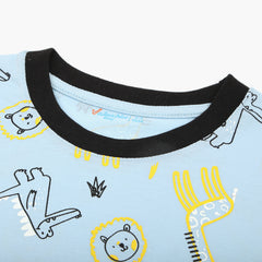 Boys Printed Half Sleeves T-Shirt - Light Blue