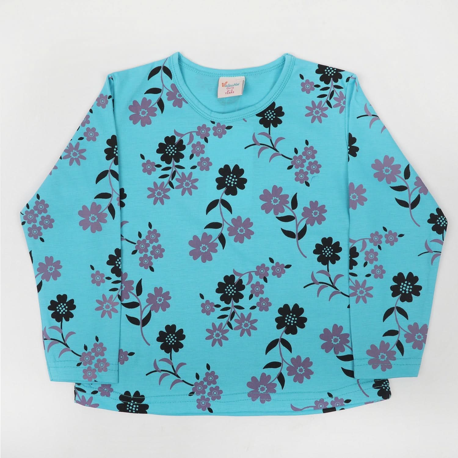 Girls Full Sleeves T-Shirt - Cyan, Girls T-Shirts, Chase Value, Chase Value