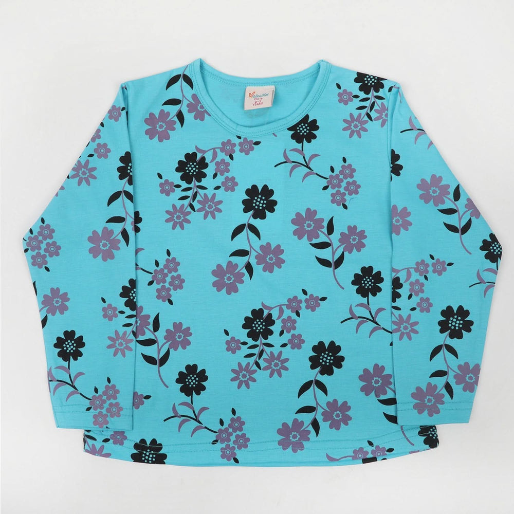 Girls Full Sleeves T-Shirt - Cyan, Girls T-Shirts, Chase Value, Chase Value
