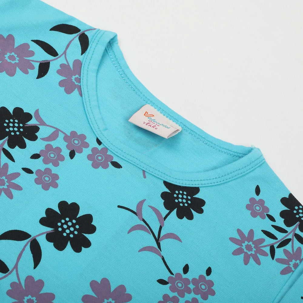 Girls Full Sleeves T-Shirt - Cyan, Girls T-Shirts, Chase Value, Chase Value