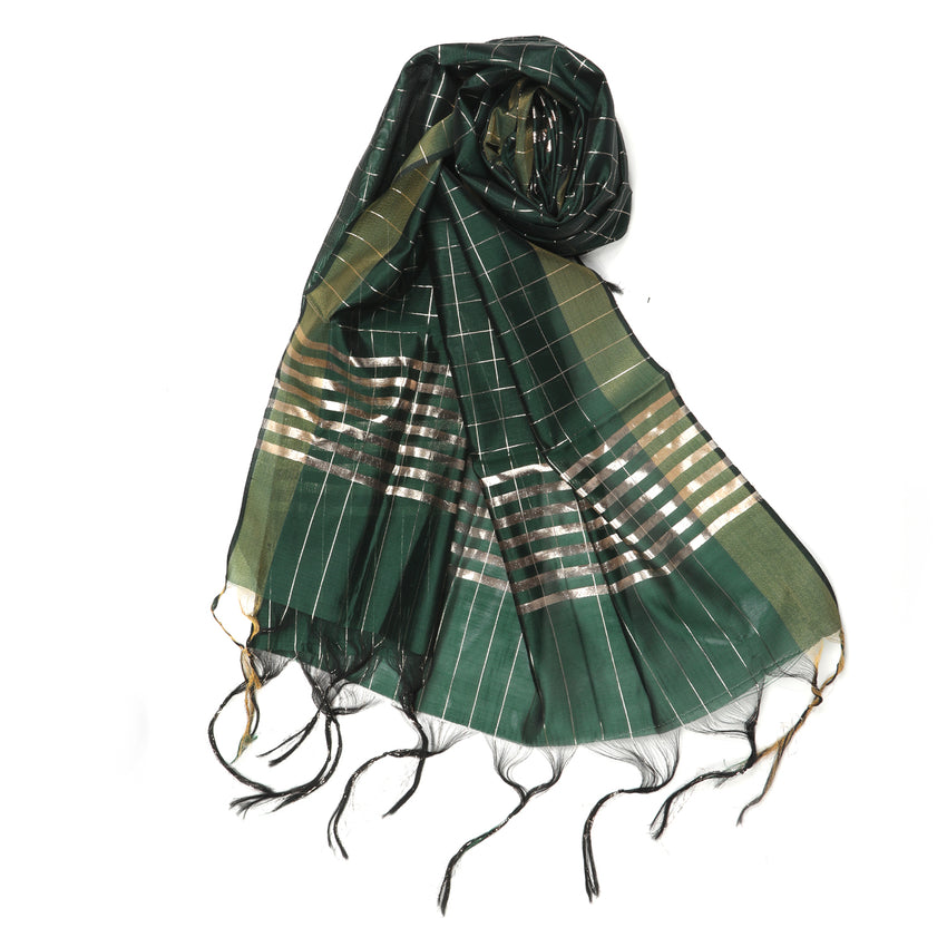 Women's Yarn Dyed Lichi Dupatta - Green