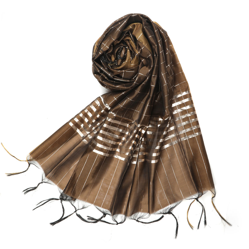 Women's Yarn Dyed Lichi Dupatta - Brown