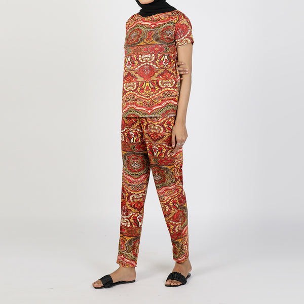 Women's Printed Half Sleeves Suit - Multi Color