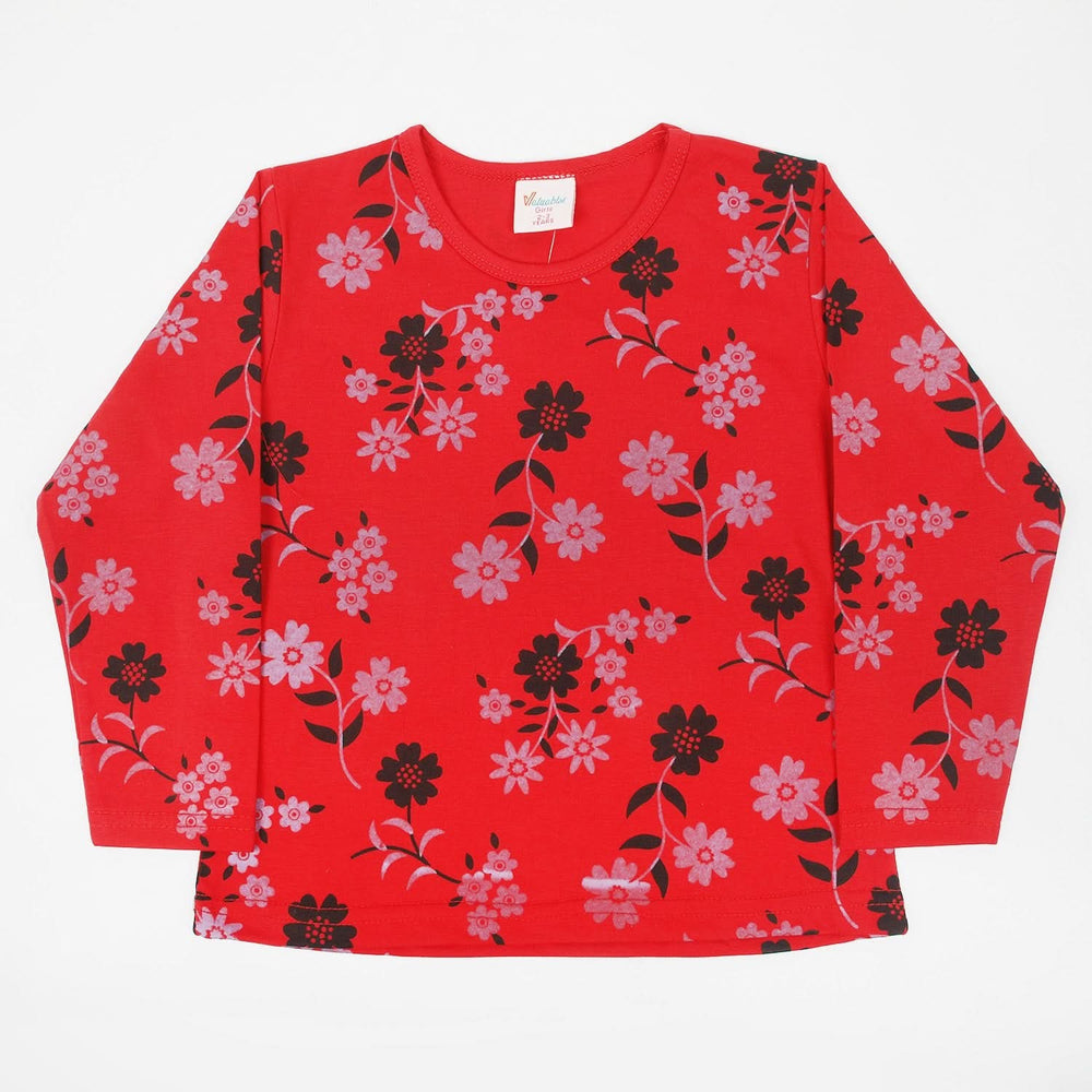 Girls Full Sleeves T-Shirt - Red, Girls T-Shirts, Chase Value, Chase Value