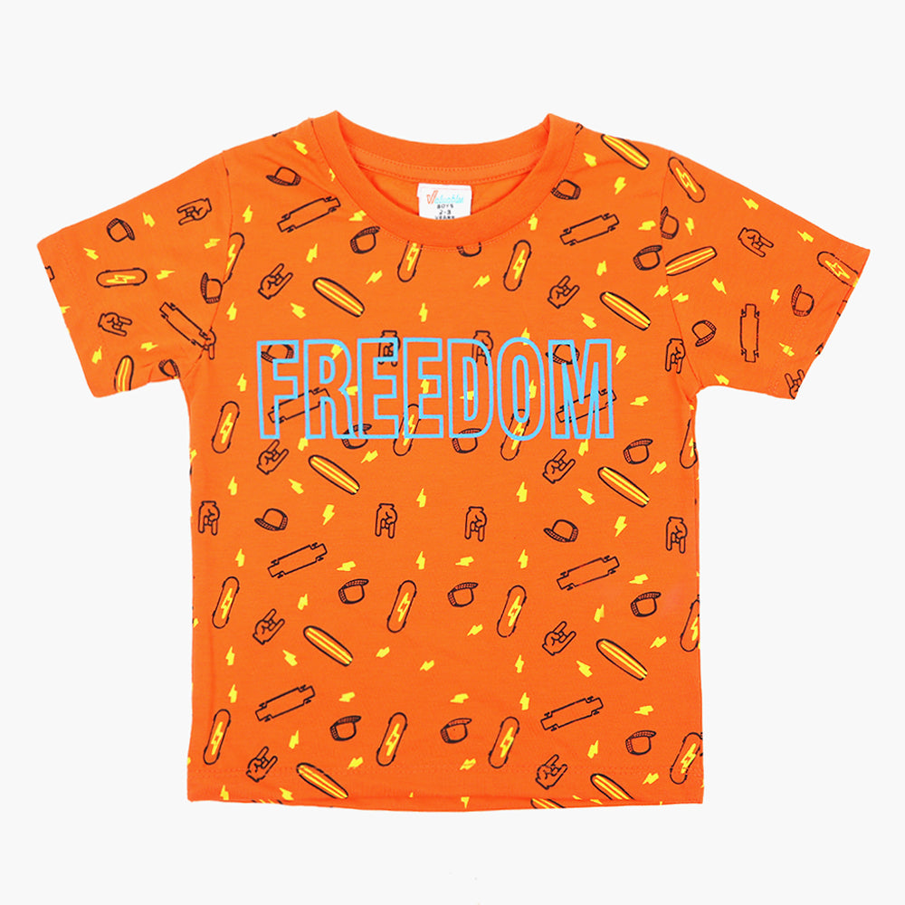 Boys Printed Half Sleeves T-Shirt - Orange, Boys T-Shirts, Chase Value, Chase Value