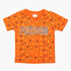 Boys Printed Half Sleeves T-Shirt - Orange