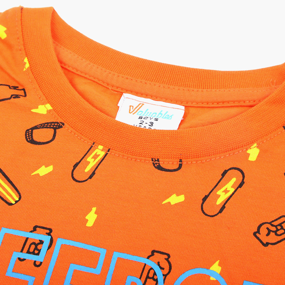 Boys Printed Half Sleeves T-Shirt - Orange, Boys T-Shirts, Chase Value, Chase Value
