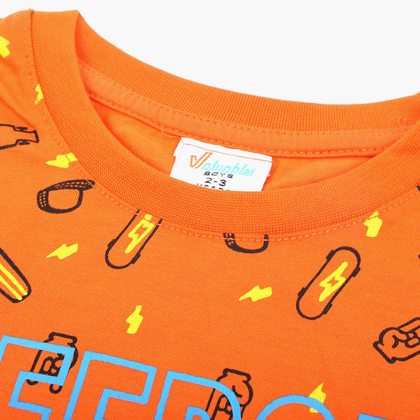 Boys Printed Half Sleeves T-Shirt - Orange