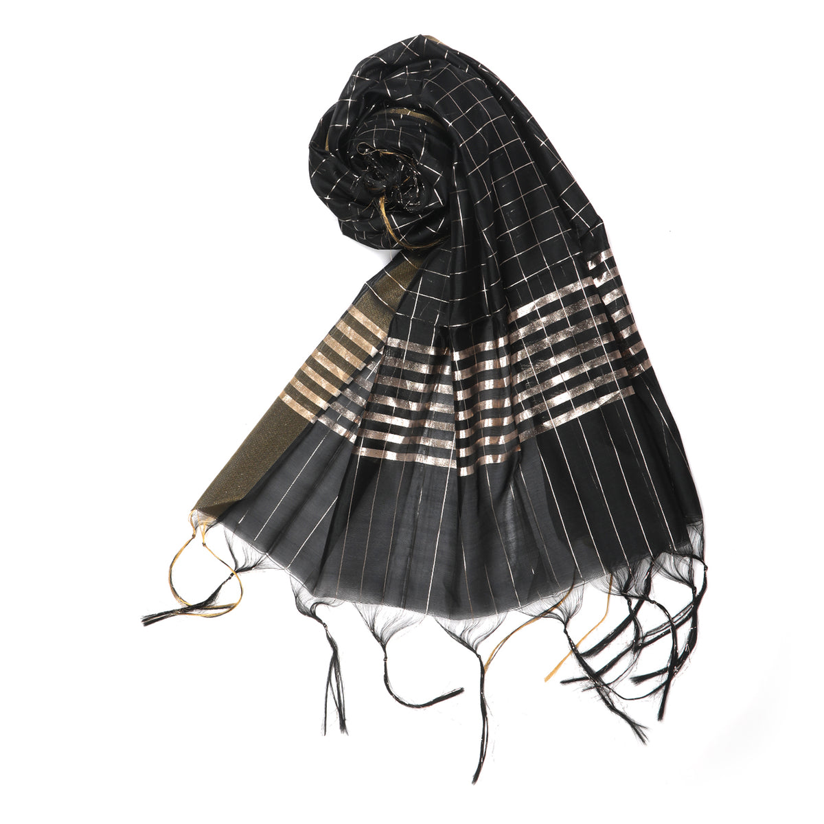 Women's Yarn Dyed Lichi Dupatta - Black, Women Dupatta, Chase Value, Chase Value