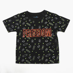 Boys Printed Half Sleeves T-Shirt - Black