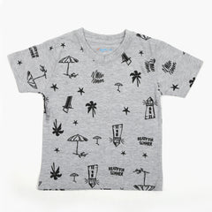 Boys Printed Half Sleeves T-Shirt - Grey