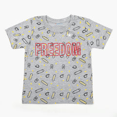 Boys Printed Half Sleeves T-Shirt - Grey