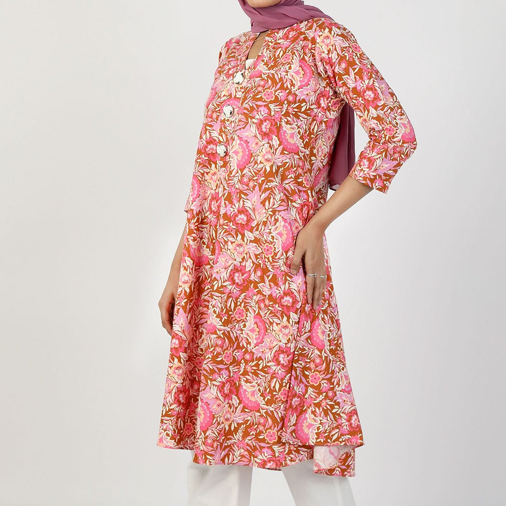 Women's Jalpari Printed Kurti - Tea Pink, Women Ready Kurtis, Chase Value, Chase Value