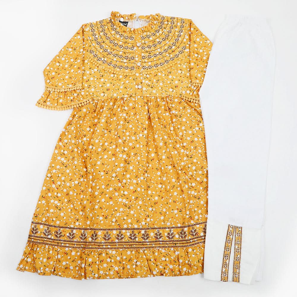 Girls Emborided Shalwar Suit - Mustard, Girls Shalwar Kameez, Chase Value, Chase Value