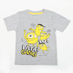 Boys Printed Half Sleeves T-Shirt - Grey