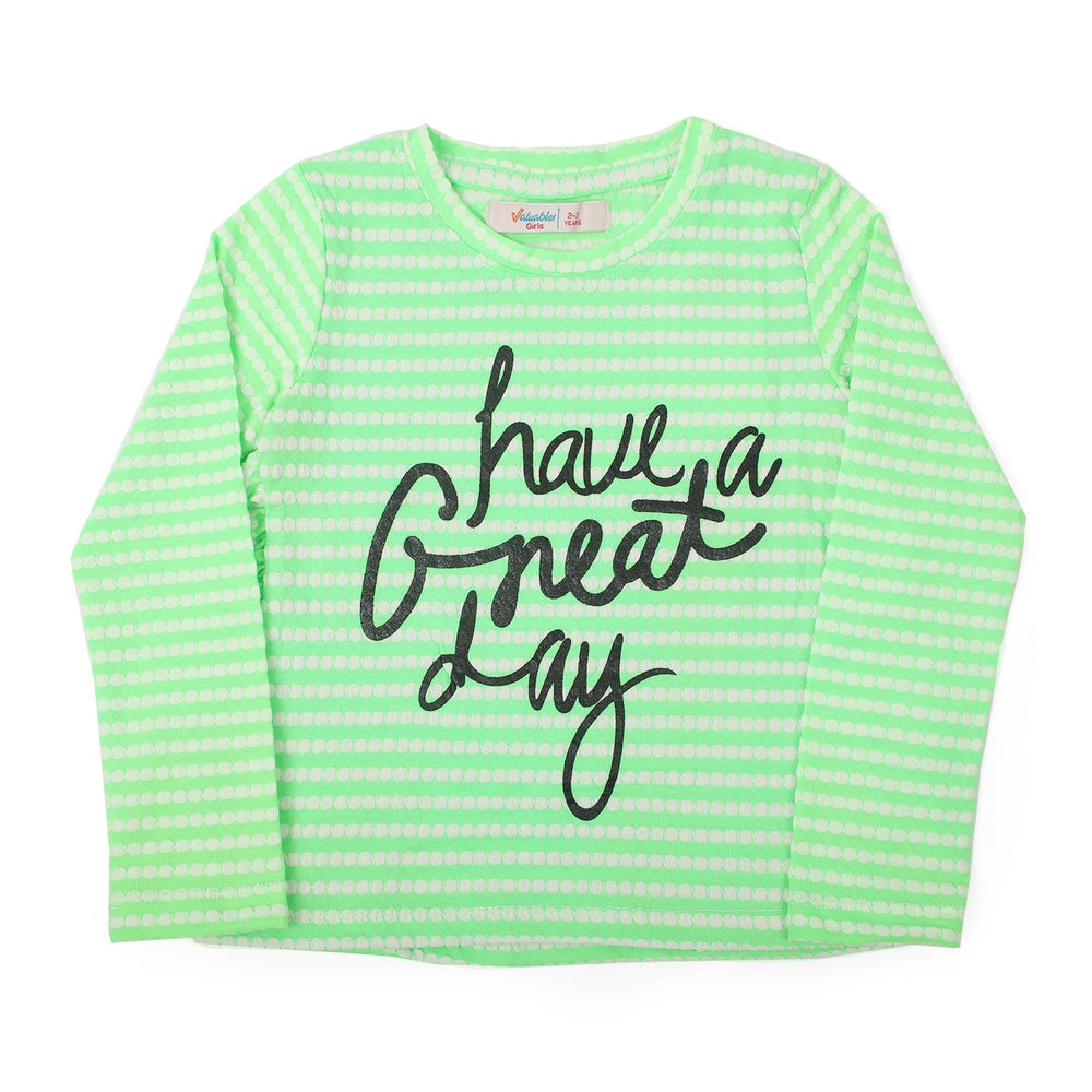Girls Full Sleeves T-Shirt - Green, Girls T-Shirts, Chase Value, Chase Value