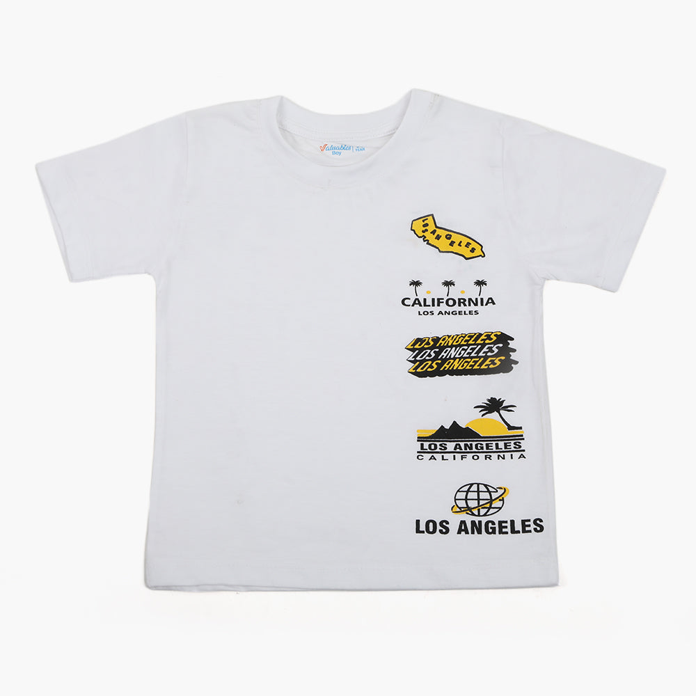 Boys Printed Half Sleeves T-Shirt - White, Boys T-Shirts, Chase Value, Chase Value