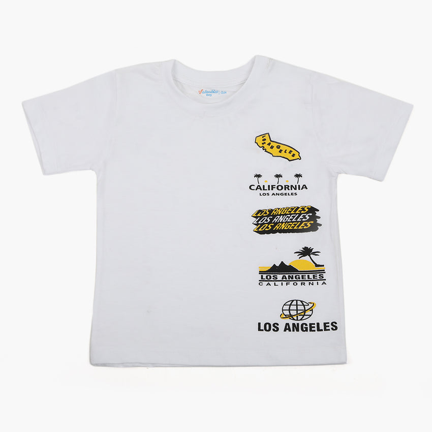 Boys Printed Half Sleeves T-Shirt - White