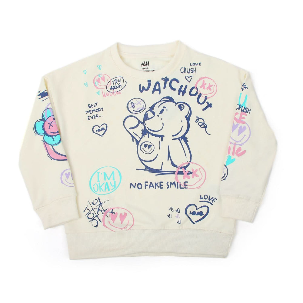 Girls Full Sleeves Sweat Shirt - Cream, Girls Hoodies & Sweat Shirts, Chase Value, Chase Value